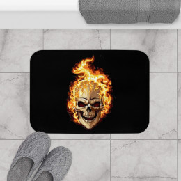 Fire Skull on Black Bath Mat