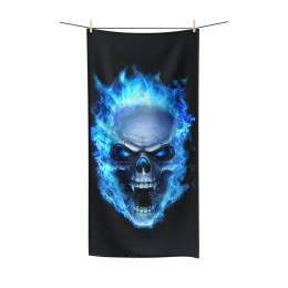 Flaming Demon  Skull Blue  on Black Polycotton Towel