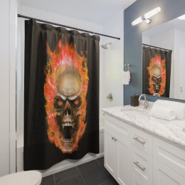 Flaming Demon  Skull Orange ﻿on Black Shower Curtains