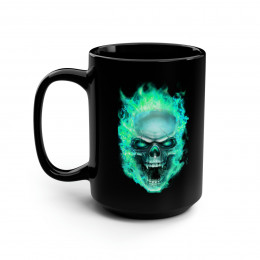 Flaming Demon Skull Electric Blue on Black Mug 15oz