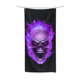 Flaming Demon  Skull Purple on Black Polycotton Towel