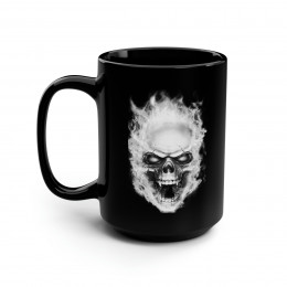 Flaming Demon Skull White on Black Mug 15oz