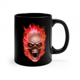 Flaming Demon Skull Red on Black mug 11oz