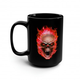 Flaming Demon Skull Red on Black Mug 15oz