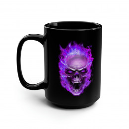 Flaming Demon Skull Purple on Black Mug 15oz