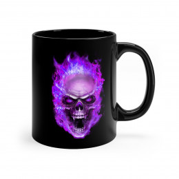 Flaming Demon Skull Purple on Black mug 11oz