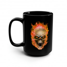 Flaming Demon Skull Orange on Black Mug 15oz
