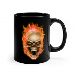 Flaming Demon Skull Orange on Black mug 11oz