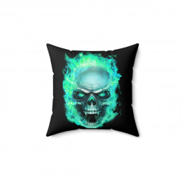 Flaming Demon Skull lt blue Spun Polyester Square Pillow gift