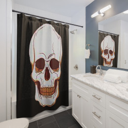 Skull ﻿By The Fire Light on Black Shower Curtains