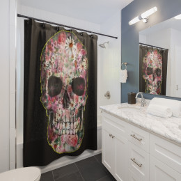 Flower Skull on Black Shower Curtains