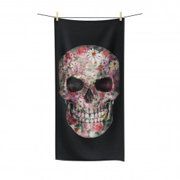 Flower Skull on Black Polycotton Towel