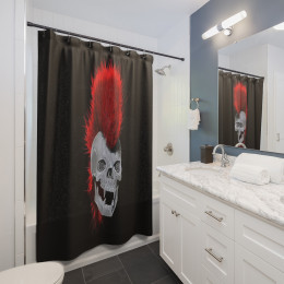 Screaming Skull With Red Mowhawk on Black Shower Curtains