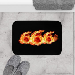 Flaming 666 on Black Bath Mat