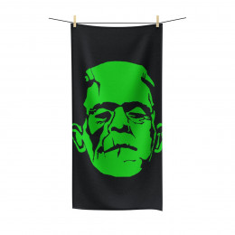 Frankenstein Monster Green Silhouette on Black Polycotton Towel