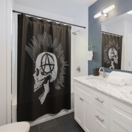 Anarchy Mowhawk Skull on Black Shower Curtains