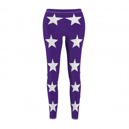 White Starl Design Number 1 on Purple Women's Cut & Sew Casual Leggings (AOP)